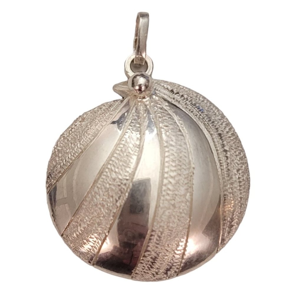 Sterling Silver Textured Round Domed Modernist Orb Pendant E121